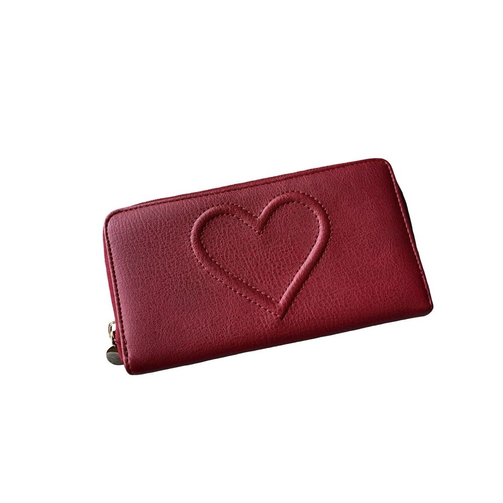 Lauren Conrad Red Heart Zip Around Wallet Faux Leather Organizer Clutch Large